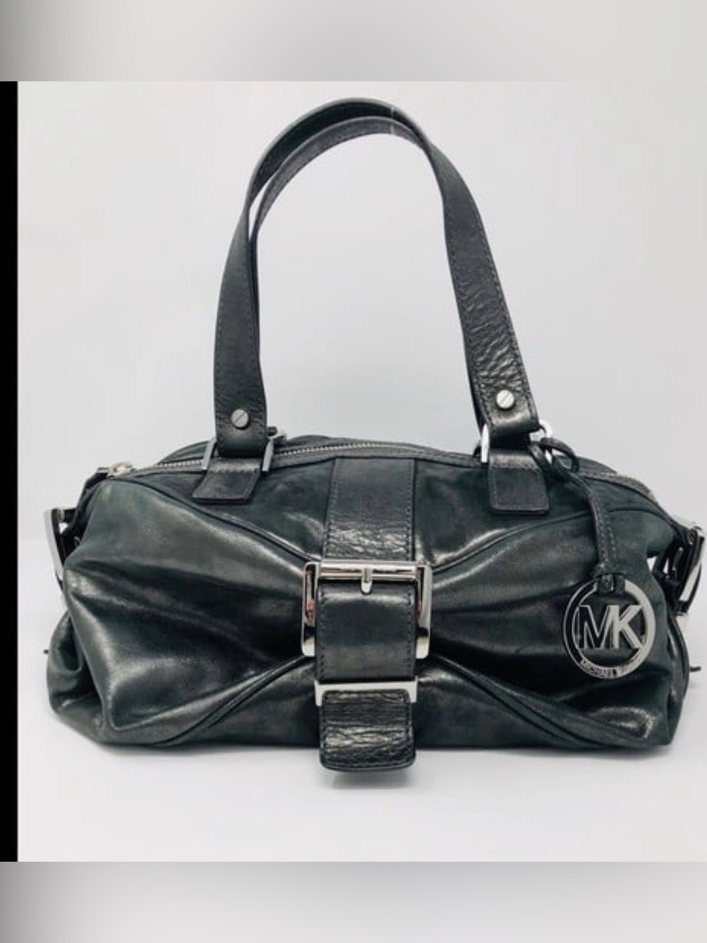 Michael Kors Black Leather Buckle Satchel
